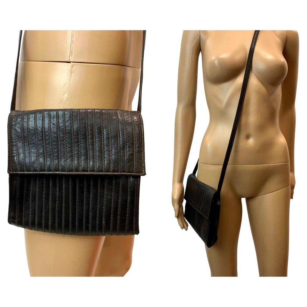 70s 80s French Brown Leather Shoulder Bag Crossbody